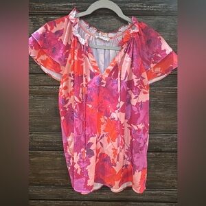 Floral Pink and Red Women's Top